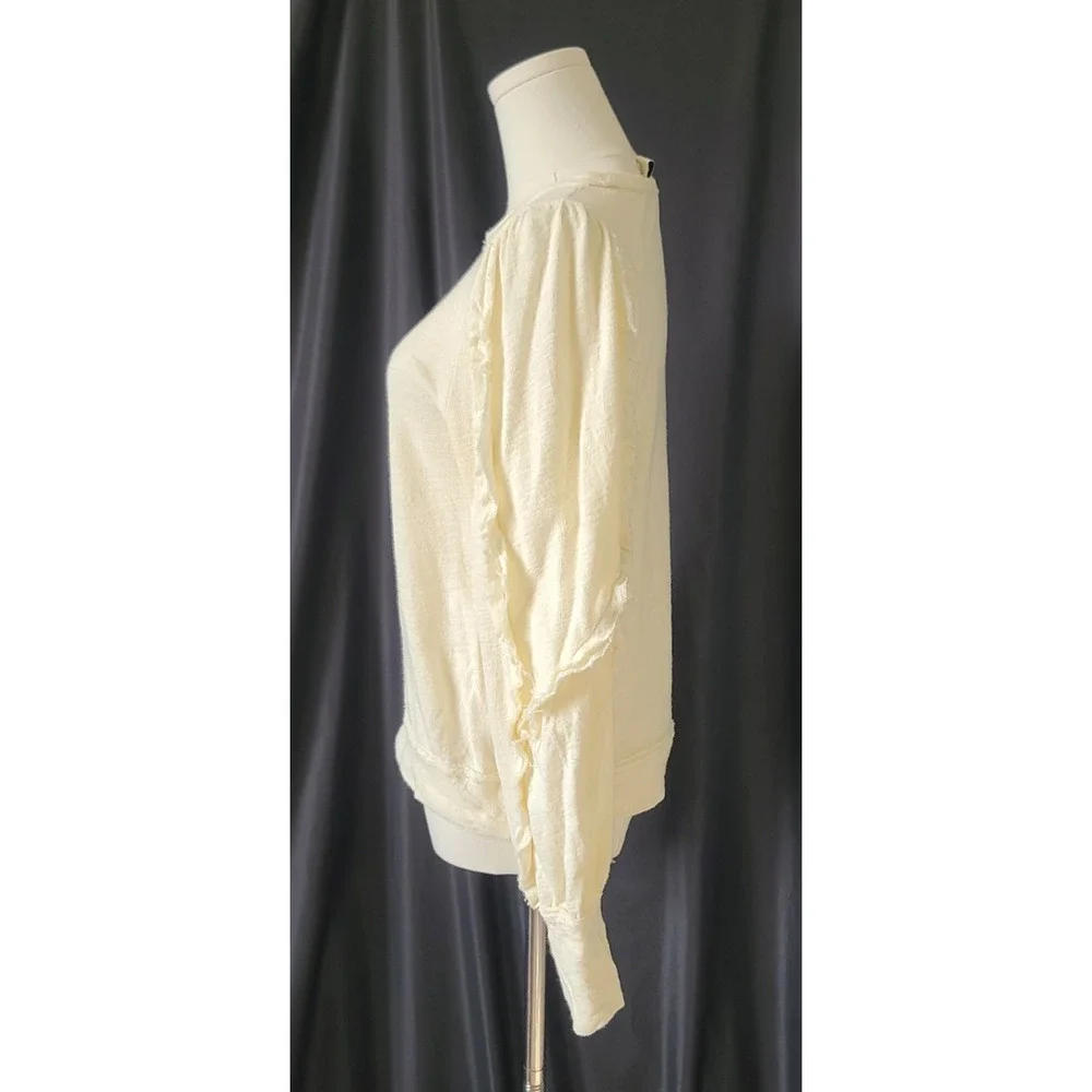 Anthropologie Pilcro Womens Cream Ruffle Sleeve Slub Knit Sweater Top XS